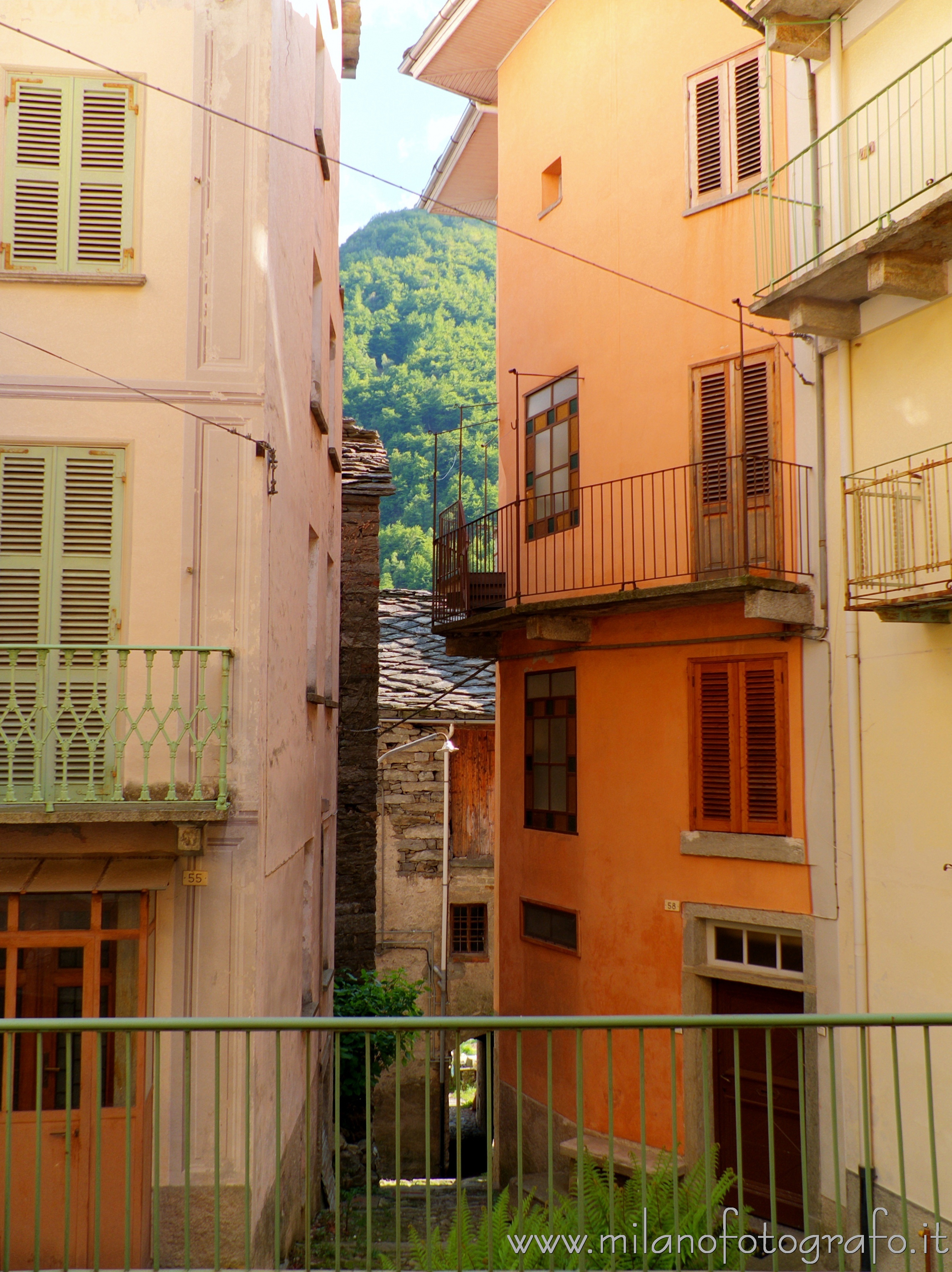 Piedicavallo (Biella, Italy) - Sight with the mountain behind the houses of the hamlet Montesinaro